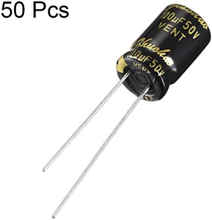 Uxcell Алуминиум радијален електролитски кондензатор со 100UF 50V 105 Целзиусови живот 2000h 8 x 12 mm црна 50 парчиња