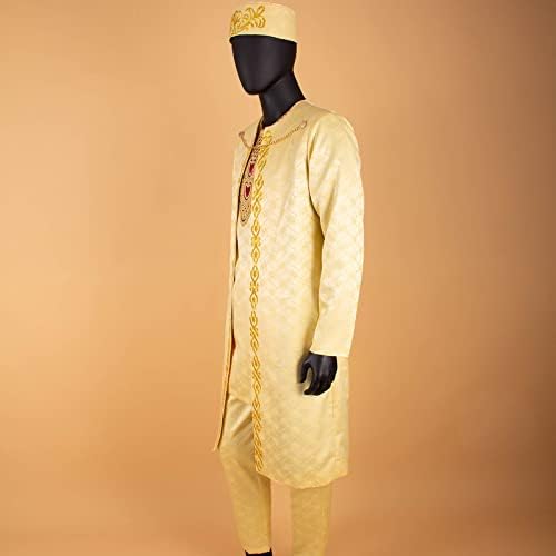 Африканска облека за мажи за везови јакна кошули панталони капи 4 парчиња сет дашики облека за свадбена вечер
