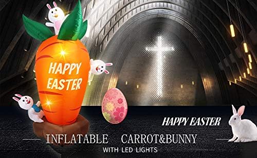 Санкуу 6 метри Велигденски зајаче украси на надувување, високи украси за двор од морков, со вградени LED светла, празник Среќни велигденски знаци