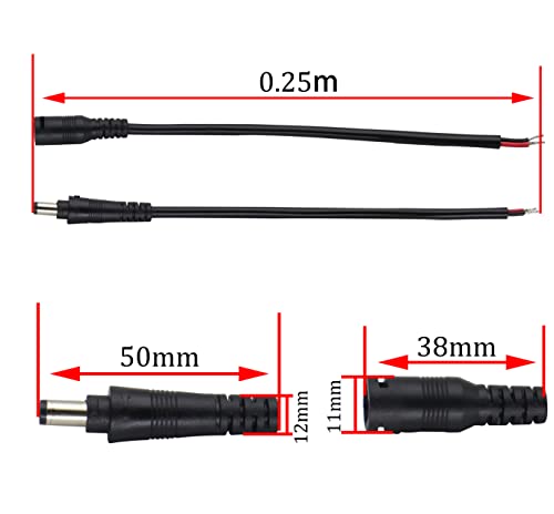 Кабел за напојување HCFENG DC со заклучување Catch DC 5,5 mm x 2,1 mm машки и женски приклучок за приклучок до кабел за голи жица за поправка