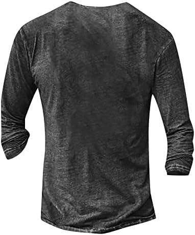 Маички за машка графичка печатена буква Хенли копче надолу со рамо вметнете долги ракави блузи со опуштено вклопување врвови