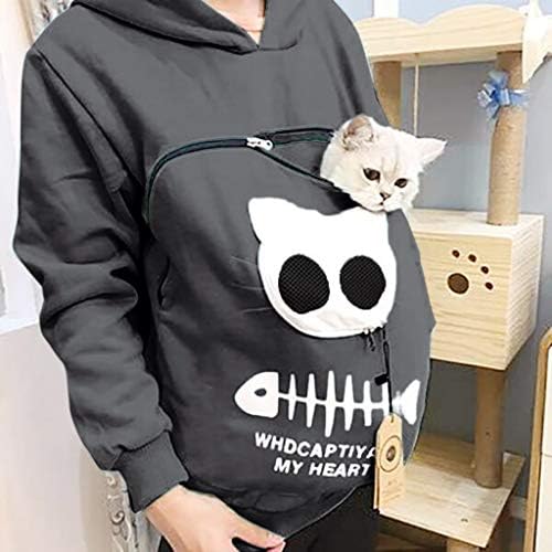 Худи со мачки торбички врвови качулка носат пулвер блуза, торбичка за животински маички женски мачки за дишење женска блуза