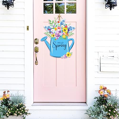 Пролетна декорација врата знак- здраво пролетен дрвен знак за добредојде за врата од тремот на wallидот конзерва и пролетни цвеќиња венец за