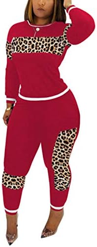 Обична облека за жени со 2 парчиња леопард печати со долги ракави врвови на каросериски панталони џогери поставени тренерки