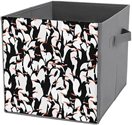 Симпатична Пингвини Големи Коцки Канти За Складирање Склопувачки Платно Кутија За Складирање Организатори На Плакарот За Полици