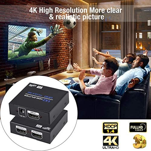 Splitter на Enbuer 1x2 HDMI, 1 во 2 out HDMI Splitter Audio Video Distributor Box Поддршка 3D & 4K x 2K компатибилен за HDTV, STB, DVD,