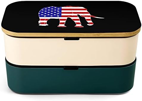 Слон На Американското Знаме Двослојна Кутија За Ручек Бенто Со Прибор Поставен Сад За Ручек Вклучува 2 Контејнери