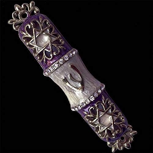 Виолетова емајлирана кутија Мезуза со јасни акценти на накит