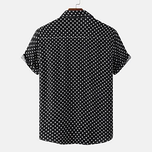 Кошули за мажи печатени памучни постелнини врвни пол -точки печати лапел кратки ракави кошули кошули кошули копче нагоре