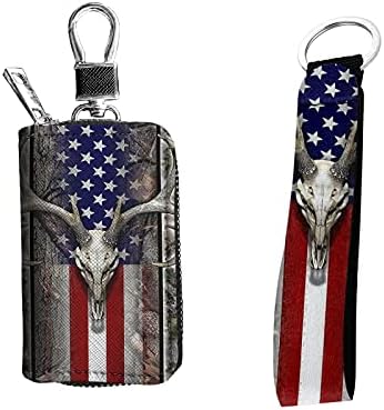 FKELYI целосен сет од 2 парчиња држач за клучеви, американско знаме Камо елени лов на рачен рачен зглоб на рачен рачен зглоб со клуч за клучеви