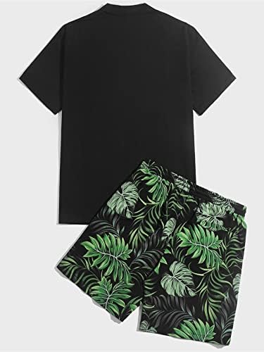 NIBHZ облека со две парчиња за мажи Тропски принт закрпена џебна кошула и шорцеви за половината за влечење