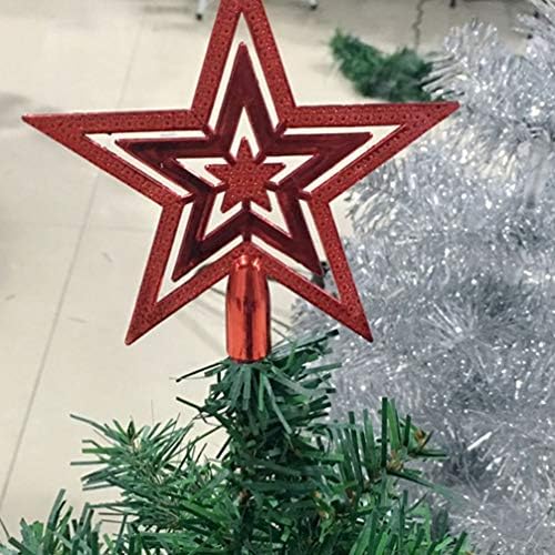Амосфун Елка Топер Ѕвезда Дрво Врвот Блескаше 5 Точка Ѕвезда Дрво Пентаграм Украс за Божиќ Празник Партија Материјали 6 парчиња