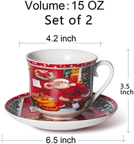 Ксителиј чај Чаша Со чинија постави Божиќ тема Керамички Кафе Чаши 15 мл Голем Капацитет Совршен За Специјалитет Кафе Пијалоци Млеко
