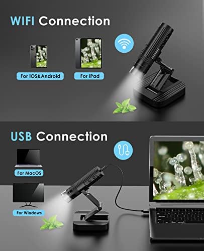 Дигитален Микроскоп За Полнење Пренослив-WiFi &засилувач; USB Врска, 8 LED Светла, Микроскопио СО 50x-1000x HD Зголемување, 2 Мегапикселна Камера,