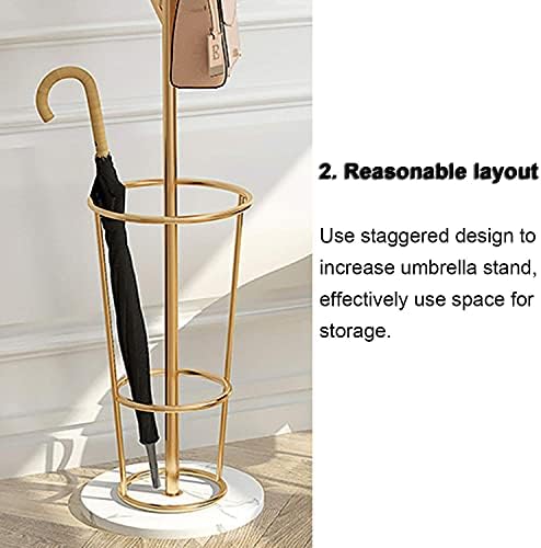 Lxdzxy чадор стои, мултифункционален штанд со чадори со куки, метален штанд за чадор, заштеда на простор за домашна канцеларија, злато+бело