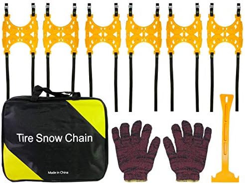 VVIDE тешкиот снежен ланец сет од 6 за 2 тркала со алатка за примена, работни нараквици и бесплатна торба за патнички автомобили,
