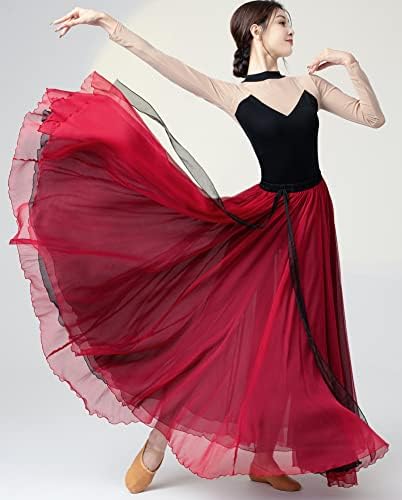 Orенски женски самовила лирски танцувачки здолниште градиент бојата шифон замав здолниште балет модурен танцување костуми
