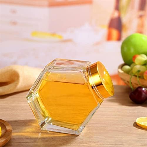 Gugelives 100ml/220ml/380ml хексагонално стакло шише со мед со дрвена шипка за мешање шише со мед шише со мед шише сад мед тегла