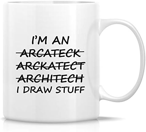 Смешна кригла Retreez - Јас сум архитект, цртам работи од 11 мл керамички чаши за кафе - смешно, сарказам, саркастичен, мотивациски, инспиративни