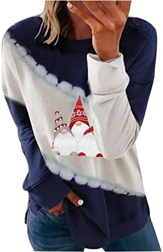 Нархбрг Божиќни Дуксери На Екипажот За Жени Божиќни Гноми Графички Удобен Пуловер Со Долги Ракави Божиќни Блокови Во Боја