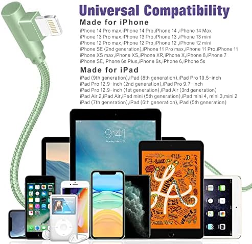 Iphone Полнач, 3 Пакет 10ft Молња Кабел [Apple MFi Сертифициран] Iphone Брзо Полнење Кабел 90 Степен Најлон Плетенка Кабел Компатибилен со iPhone 14/13/12/11 Pro Max/XS MAX/XR/XS / Xs / Xs / X/8/7/плус/iPad
