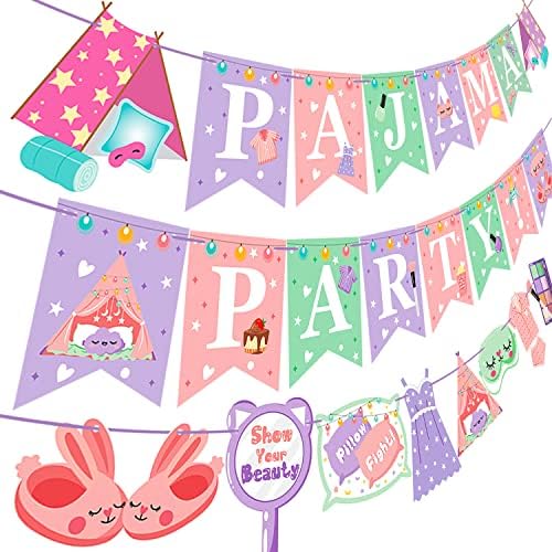 Пижами Партија Банер Пижами Дремка Роденден Банер За Девојки Спиење Партија Декорација Пижами Бебе Туш Материјали