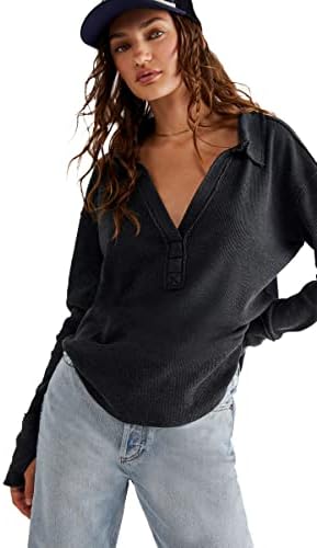 Бесплатни луѓе Анакин Термички врв за жени - Слабичен фит, заоблен хелилин, стил на пуловер, опуштен и удобен џемпер