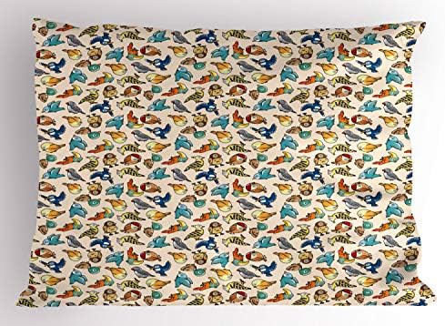 Амбесон птици перници срам, повторувајќи тема неколку и смешни птици во стил на цртан филм, декоративна стандардна големина печатена перница, 26 x 20, повеќебојни