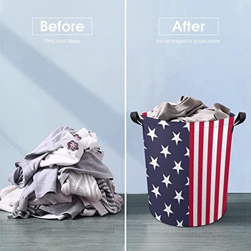 Американско Знаме Кошница За Перење Алишта Склоплива Висока Облека Попречува Со Рачки Торба За Складирање