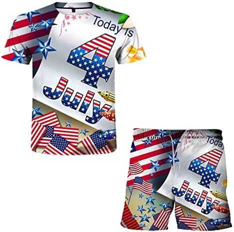 Летни Машки Кошули Летно Знаме Американско Печатење 3д Секојдневен Ден Независност Сет Машки Мажи костуми &засилувач; Шал со