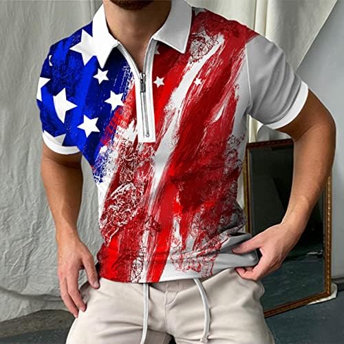 4 -ти јули копче нагоре Поло кошули за мажи ， Денот на машката независност Спортска облека патент лап -кошула случајно удобно удобно