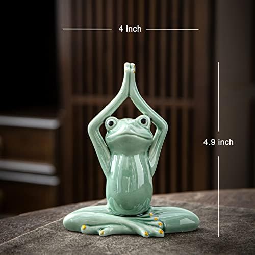 Owmell 3,5 Керамичка Медитација на жаби статуа, јога позира фигура на Zen Frog For Home Decor - Green Namaste