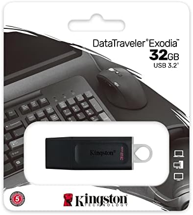 КИНГСТОН 32GB USB 3.2 DataTraveler Exodia Флеш Диск СО USB - C Адаптер Пакет