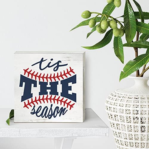 Ова Е Сезона Бејзбол Дрво Кутија Знак Дома Декор Рустикален Бејзбол Љубовници Дрвена Кутија Знак Блок Плакета За Ѕид Маса Биро Декорација