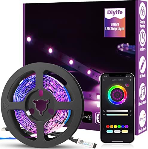 Diyife 9.8 FT/3M RGB LED Лента [Апликација Smart Control], 90 Led Диоди Супер Светла Разнобојна Bluetooth 5050 RGB LED Лента, Музика/Гласовна