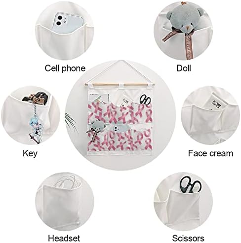 Реална Розова Лента Ѕид Плакарот Виси Торба За Складирање 6 Џебови Лен Памук Над Вратата Организатор Торбички За Спална Соба Бања