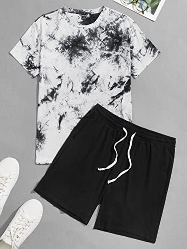 Горглитер машка облека со две парчиња Хавајски сетови графичка кошула и шорцеви патеки за патеки поставува црно -бели медиум