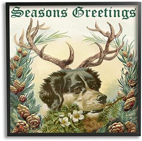 Sumn Industries Seasons Semonings Dog, облечен во антлер, ботаничка граница, врамена wallидна уметност, дизајн од Алисија Лонгли