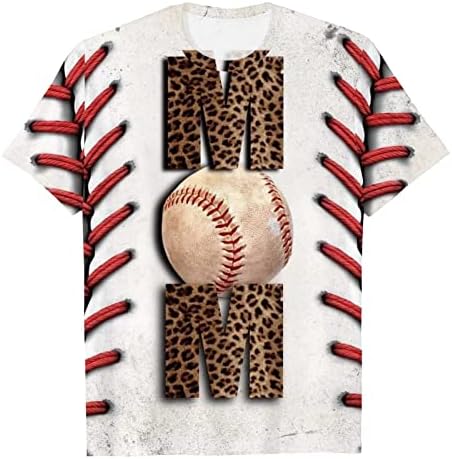 Womenените бејзбол мама изветвена маица, женски врвови смешни леопард маици мама буква печати бејзбол мајка мама врвови туники