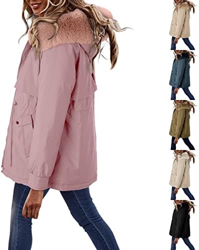 Женски зимски спуштено палто со качулка плус големина топли палта задебелен патент со качулка со крзно јакна со памучна облека од памук