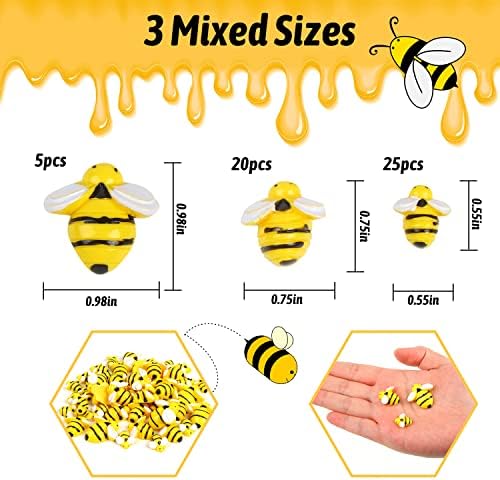 FOIMAS 50PCS мали пчели од смола, мед пчела рамен шарм за украсување за DIY занаетчиски занаетчиски партии за декорација, 0,98in.0.75in,