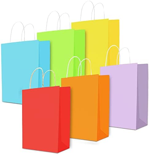 Wyomer 24 парчиња повеќебојни големи торби за подароци од хартија Крафт, кеси за купување хартија Крафт со рачка
