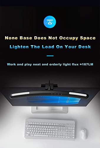 Светло за заоблена лента за екранот за заоблен монитор, е-читање LED монитор светло, 3 режими на температура на бои Stepless Dimming, 60 минути време, контрола на допир, USB напој