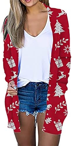 Божиќен кардиган 2022 година за жени, плетено плетено преголеми забавни обрасци Блузи јакни кошули врвови палта