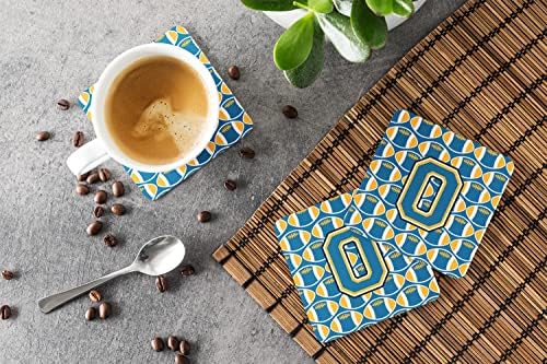 Caroline's Treasures CJ1077-OFC Letter O Football Blue and Gold Foam Coaster Set of 4, Cup Coasters for Indoor and Outdoor, Coaster for Tabletop