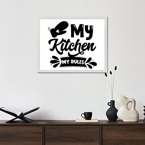 16x20in дрвена wallидна плакета со кујна тема мојата кујна моите правила позитивни цитати бела рамка дрвена плакета за бебиња туш фарма