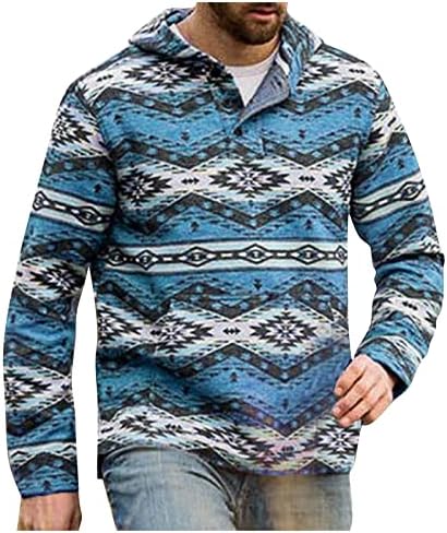 Xiaxogool машки пуловер западен Ацтек печати џемпер со карирано копче предни крпеници врвови дуксери за џемпери за мажи за мажи