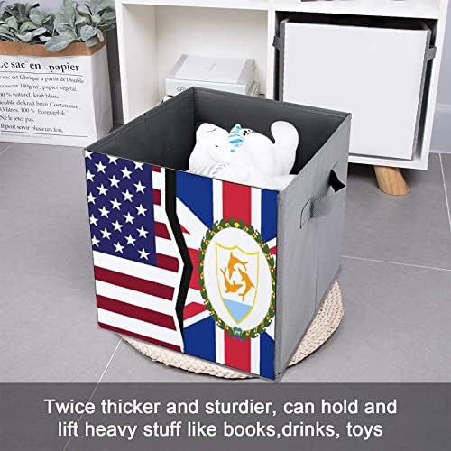 Знаме на Америка И Ангвила Стп Кожа Склопувачки Канти За Складирање Платно Коцка Организатор Кошница Со Рачки