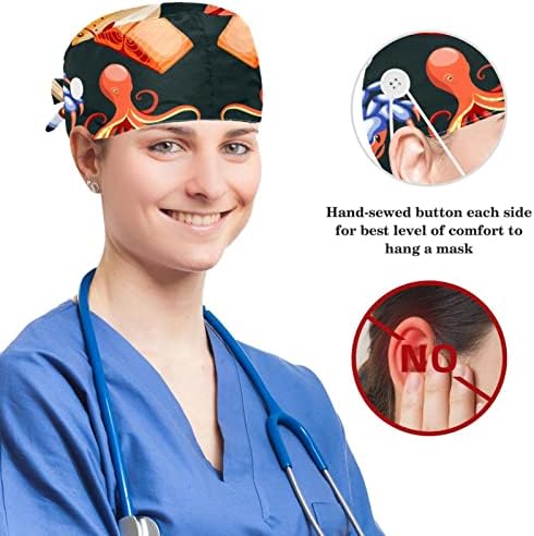 yoyoamoy Прилагодливо работно капаче со копче памук за џемпери јапонски храна лосос филе каламари хирург капа за жени