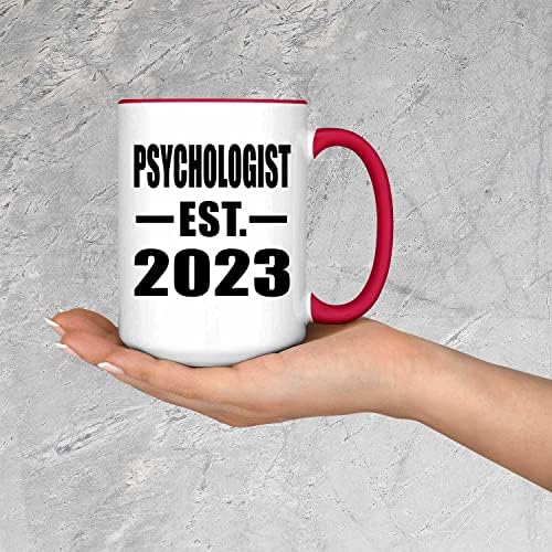 DesignSify Психолог основана EST. 2023, 15oz акцент кафе кригла црвена керамичка чај со рачка, подароци за роденденски годишнини Божиќ Божиќни